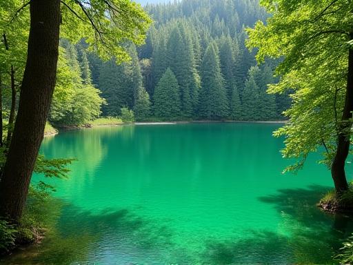 Der smaragdgrüne Grüne See in der Steiermark, umgeben von Bäumen