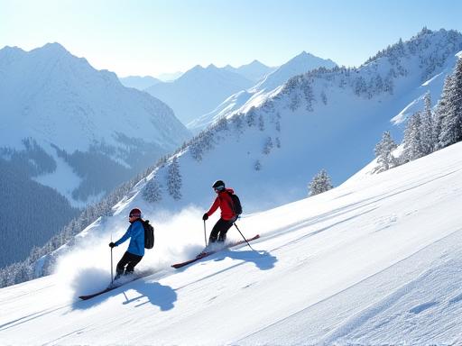 Skifahrer auf der Piste in Ski Arlberg mit verschneiten Bergen